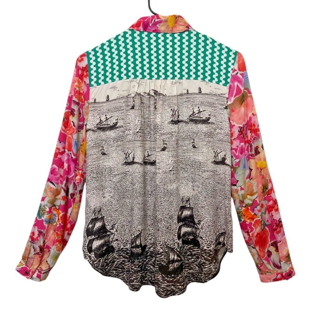 Anthropologie MAEVE The Paz Multi Mixed Print Button Up Shirt Floral Nautical XS - Picture 2 of 11